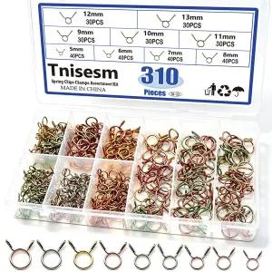 Tnisesm 310Pcs 5-13mm 9 사이즈 스프링 클립 클램프 모음 키트 연료 라인 호스 튜빙 모터사이클 스쿠터