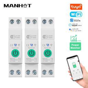 Tuya WiFi 스마트 회로 차단기 1P  N 63A Din 레일 스위치, 전기 통계 포함 Alexa Google 홈용 원격 음성