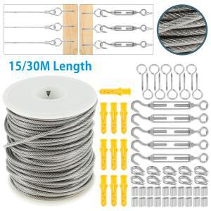 15M/30M 스테인레스 스틸 헤비 듀티 케이블 로프 가든 와이어 난간 울타리 롤 키트 야외 청소