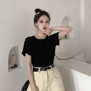 데일리 여성 심플 무지 라운드 반팔 티셔츠 LK-T11