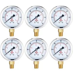 플루트산 6개 0-60psi 저압 게이지 2.5 페이스 다이얼 크기 1/4 NPT 하부 마운트 방수 압력 풀 워터 펌프