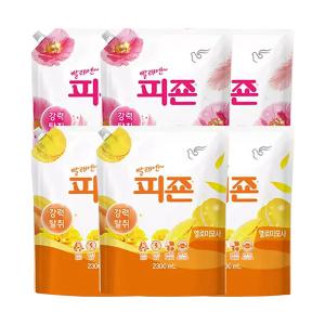 피죤 섬유유연제 리필 핑크로즈 2.3L, 3개 + 옐로우미모사 2.3L, 3개