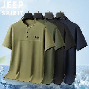 JEEP SPIRIT 남성 반소매 스탠드 칼라 폴로 셔츠 여름 오버핏 반팔 티셔츠