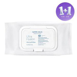 [1+1][미샤] 수퍼 아쿠아 울트라 히알론 클렌징 오일 티슈 대용량 70매/362ml