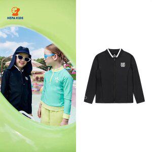 NEPA KIDS 네파키즈 공용 시크블랙 래시가드 집업탑 KKD3017