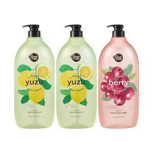 샤워메이트 바디워시 유자 1.2kg, 2개 + 내추럴 바디워시 크랜베리 1.2kg, 1개