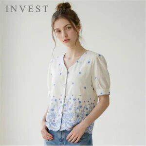 [인베스트] 플라워 자수 퍼프 소매 블라우스_IN6M1BL5851
