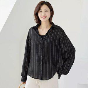 김여사, (빅사이즈)(신상)(66-88) 스트라이프 루즈핏 셔츠 3NB605121