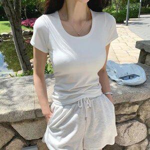 [미나그램] 헤이븐 유넥 스판 캡내장 반팔티셔츠