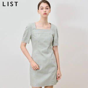 [리스트(LIST)] 경쾌한 코튼 스퀘어넥 반팔 원피스 (택가격: 298000원)