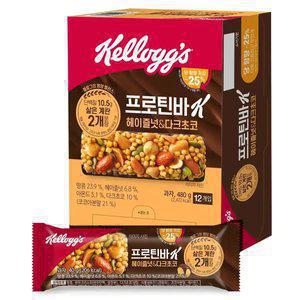 켈로그 프로틴바K 헤이즐넛 & 다크초코, 40g, 12개