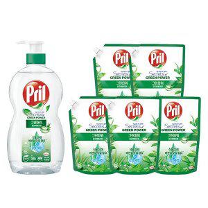 프릴 그린파워 알로에베라 용기, 700ml, 1개 + 리필, 1L, 5개