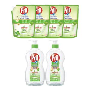 프릴 맑은식초 사과 용기, 700ml, 2개 + 리필, 1L, 4개