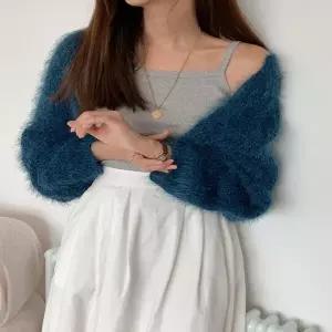 [하프클럽/]릿톤프 가디건 숏재킷 여성 fur 짧은 스웨터 여리여리 롱슬리브