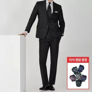 블랙 순모 울100 수트 스트라이프 포멀핏 3계절 클래식 정장 + 타이증정