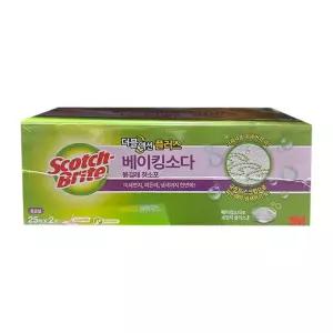 스카치브라이트 더블액션 플러스 베이킹소다 물걸러 청소포 표준형 25매 2팩 (50매)