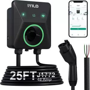 IYILO 레벨 2 EV 충전기 48Amp/11.5KW 듀얼 온도 센서(전용) Wi-Fi(2.4GHz) RFID 스마트 앱 예약 충전 유선