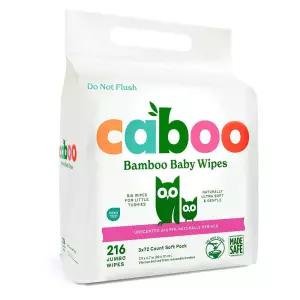 Caboo 트리 프리 대나무 아기 물티슈, 민감한 피부용, 친환경 천연 유래 재밀봉 가능한 필 탭 여행용 팩 3