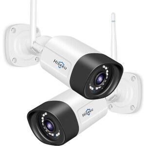 HISEEU 2PCS 5MP 가정 보안용 양방향 오디오 카메라 실외 감시 IP66 방수 원격 시청 모션 감지 야간 시야 SD 슬롯 클라우드 스토리지