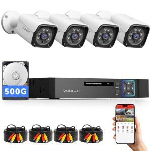 VORGUT 유선 카메라 시스템 실외 500G 하드 드라이브가 장착된 4CH 5MP 라이트 AHD DVR 3MP CCTV 4대 인체 감지 기능이 있는 실내 감시 키트 야간 투시 기능