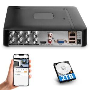 가정용 카메라 시스템용 FUERS 8CH DVR 레코더 2MP 3MP 4MP 5MP HD 아날로그 카메라에서만 작동 24 녹화부터 사전 설치된 2TB 하드 드라이브 모바일 PC 리모컨까지