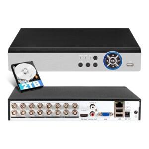 퓨어스 16채널 레코더 DVR 5MP 265 하이브리드 IN AHD TVI CVI CVBS IP XVI 카메라 16CH 감시 비디오 인체 감지 24시간 연중무휴 녹화 2TB HDD 사전 설치