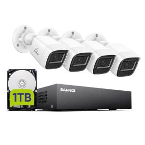 SANNCE 8CH 1080P 카메라 시스템 DVR 4X2 0MP 실내외 IP66 방풍탄 CCTV IR 100피트 야간 LED 간편한 원격 액세스 가정용 감시 1TB HDD 포함
