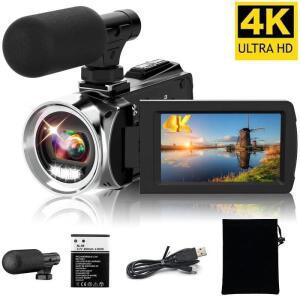 마이크가 장착된 4K 캠코더 Youtube 48MP 휴대용 디지털 레코더 라이브 스트리밍용 18X 줌 적외선 블로깅
