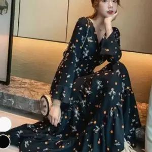 롱원피스 쉬폰 플라워 데일리 여성 원피스