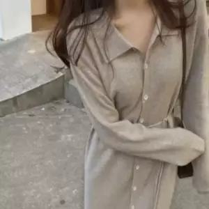 카라 원피스 롱 니트 가을 원피스 단추 허리끈