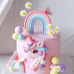 포니 유니콘 케이크 장식 토퍼 레인보우 파티 생일 선호