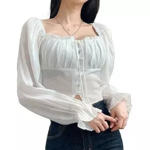 여성 오프숄더 블라우스 레이스셔링 크롭 티셔츠