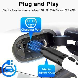타입 2 - NACS EV 어댑터 컨버터 단상 110V-250V 테슬라 충전 모델 X Y S용)