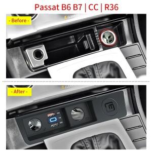 폭스바겐 Passat B6/B7/CC/R36용 차량용 충전기 iPhone Xiaomi 고속 시가 라이터 2 USB 및 1Type-C PD3.0
