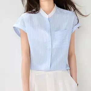 [블랙퀸][블랙퀸] 블루 스트라이프 헨리넥 셔츠 blk004767