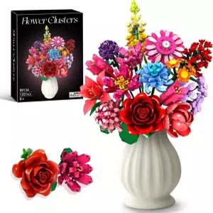 롱메이즈 플라워 빌딩 블록 세트 35PCS 에버래스팅 4스타일 꽃다발 키트 가정/사무실용 DIY 조립 컬러풀