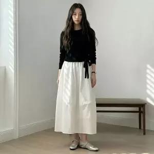 [하프클럽/]그라네아 화이트 흰색 플레어 A라인 밴딩 롱스커트