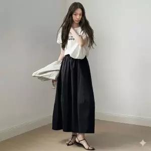 [하프클럽/]그라네아 블랙 검정 플레어 A라인 밴딩 롱스커트 치마