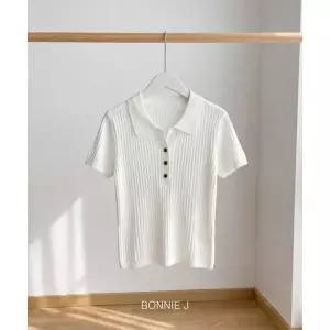 카라 꽈배기 반팔 니트 티셔츠 슬림핏 세로골지 니트