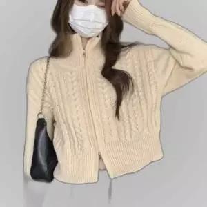 투웨이 지퍼 꼬임니트 크롭 가디건 목폴라 티셔츠