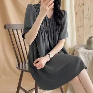[하프클럽/]여성 빅사이즈 셔링 브이넥 여름 미니 원피스