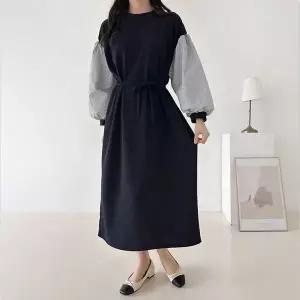 [하프클럽/]빅사이즈 배색 셔츠 롱원피스 루즈핏 데일리 체형커버