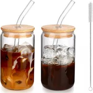 뚜껑이 있는 스 커피 컵 2개 빨대가 16온스 바 액세서리 맥주 음용잔 재사용 가능한 유리 텀블러 귀여운