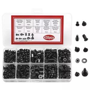430PCS 프로페셔널 컴퓨터 나사 모음 키트 마더보드 스탠드오프 SSD HDD 팬 PC 케이스 전원 공급 포함 -