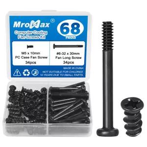 34세트 68Pcs 컴퓨터 냉각 팬 나사 키트 6-32 x 30mm M5 PC 케이스 검은색 라디에이터