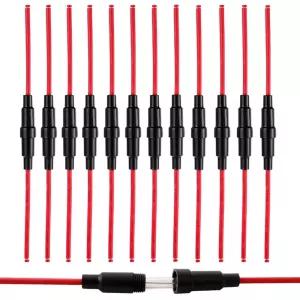FULARR 12-Pcs Pro 인라인 스크류 퓨즈 홀더 16AWG 와이어가 있는 32V 20A 박스 고속 블로우 유리 - 블랙