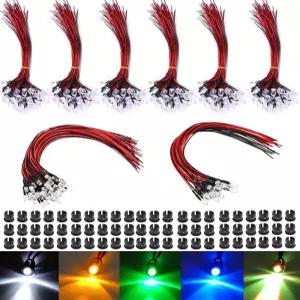 80Pcs 3MM 6V 8컬러 프리와이어드 LED 다이오드 램프 전구 발광 블랙 클립 홀더 디스플레이 패널 마운트