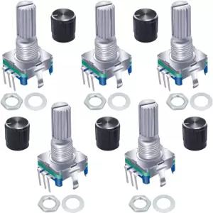 아두이노 라즈베리 파이 ESP32 전자 프로젝트용 푸시 버튼 360 5핀 및 노브 캡이 있는 CGNRENAU 5Pcs EC11
