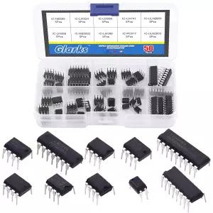 글락스 50Pcs 10종 집적 회로 칩 IC 모음 키트 오팜프 단일 정밀 타이머 PWM LM324 UA741 NE5532 PC817