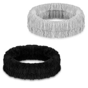 소크라테스 2PCS 스파 헤어밴드, 메이크업 헤드밴드, 부드러운 퍼프 테리 천 남성용 여성용 페이셜 메이크업, 워싱, 페이스 마스크, & 샤워(블랙, 그레이)